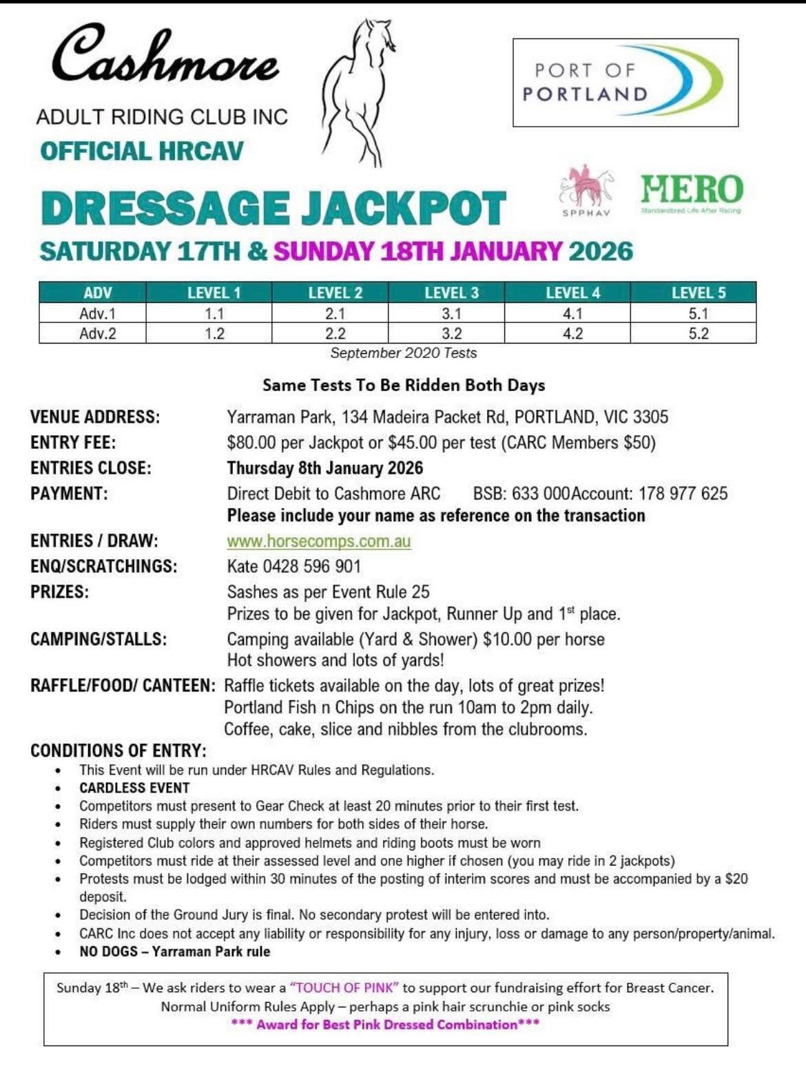 Event image for Cashmore Adult Riding Club Inc Official HRCAV Dressage Jackpot